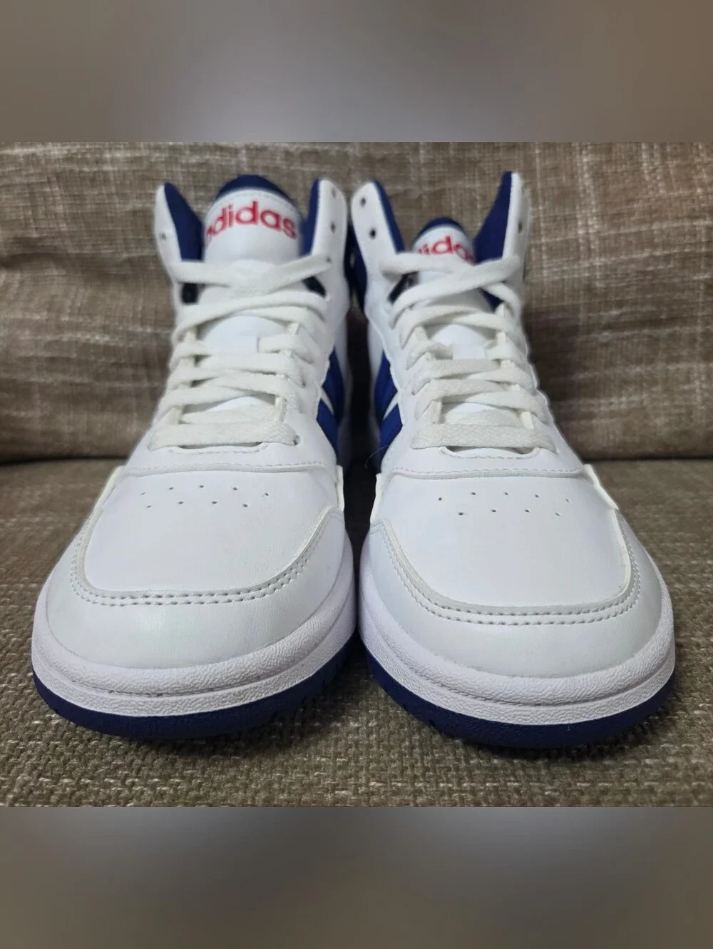 Adidas Hoops 3.0 Mid Kids Athletic Sneakers White Blue Red GZ9647 Size 3 Youth